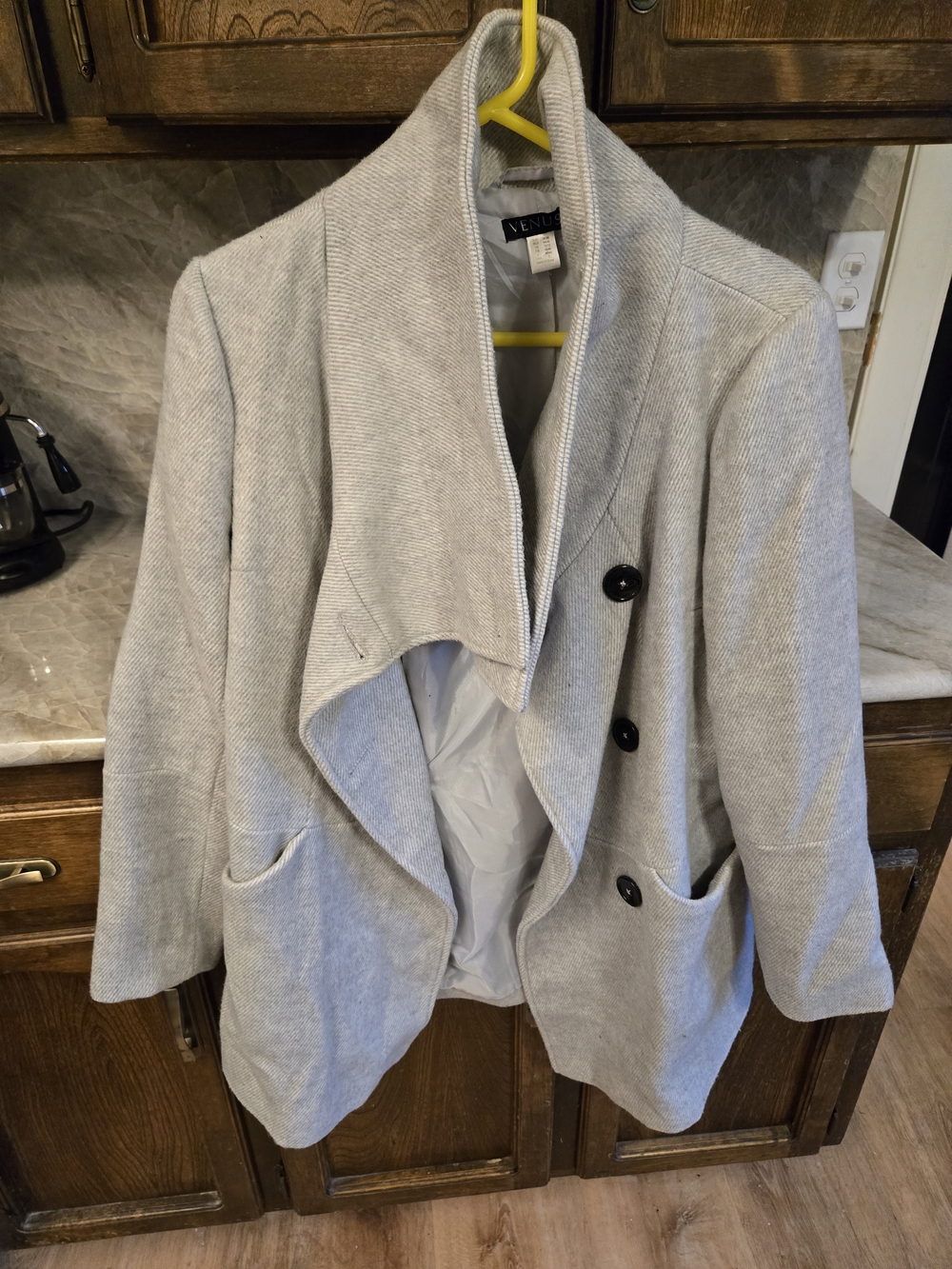 VENUS Light Gray Draped Pea Coat with Side Buttons